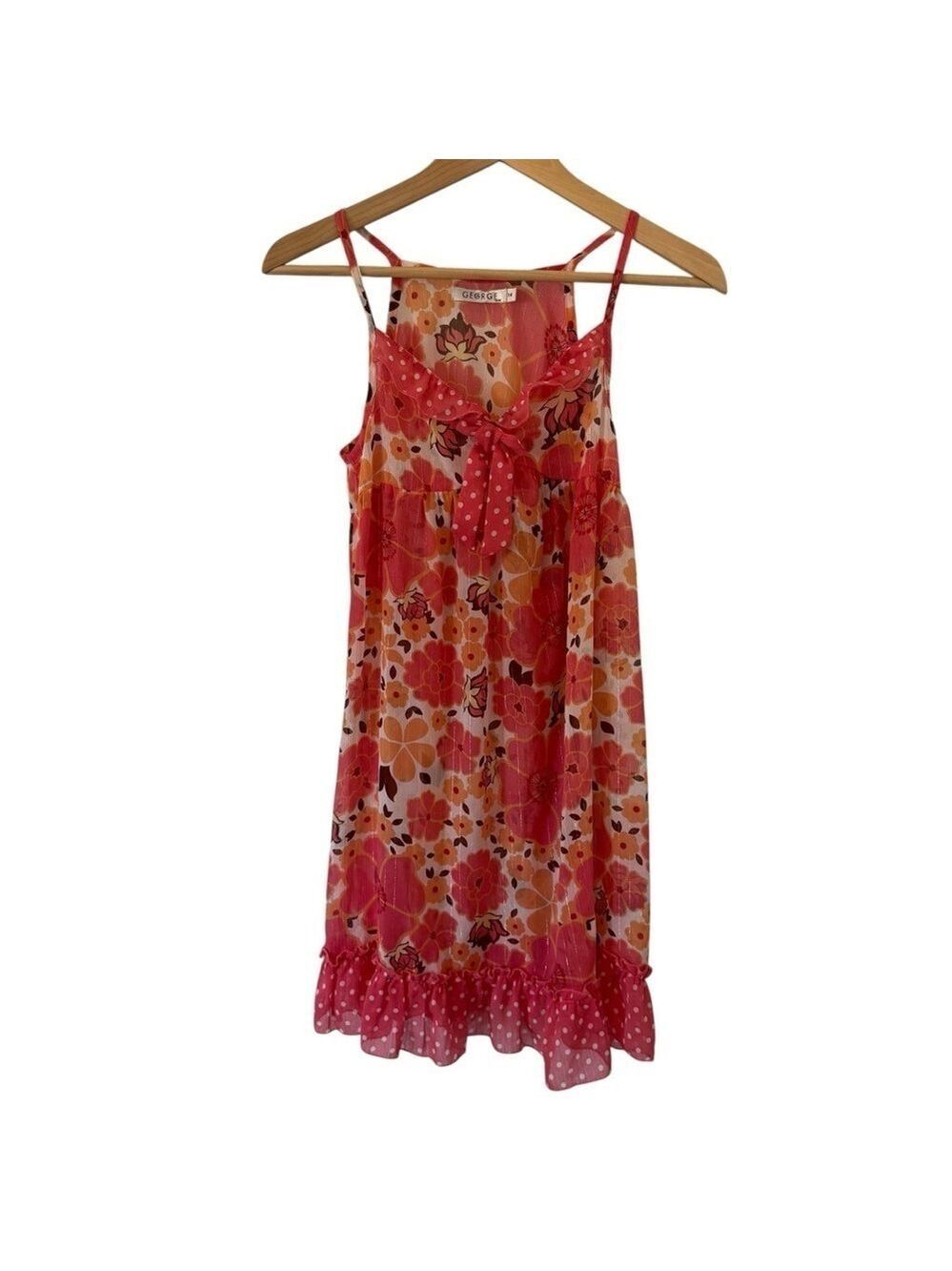 Vintage Y2K Sheer Floral Babydoll Nightgown Dress Youth Sz 14 Pink Lingerie EUC